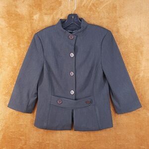 DONNA DEGNAN Womens Blazer Size 8 Gray Button Up 3/4 Sleeve Jacket